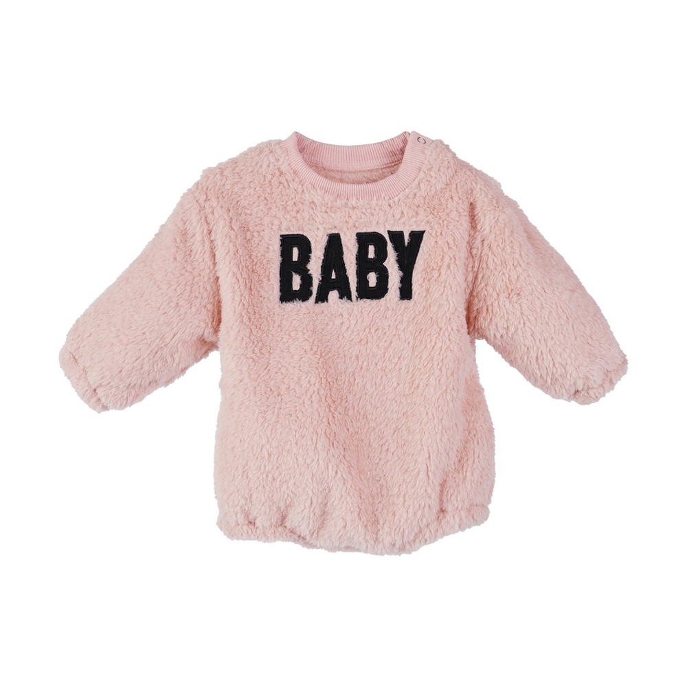 Baby Letter Printed Fleece Romper for Winter Pink